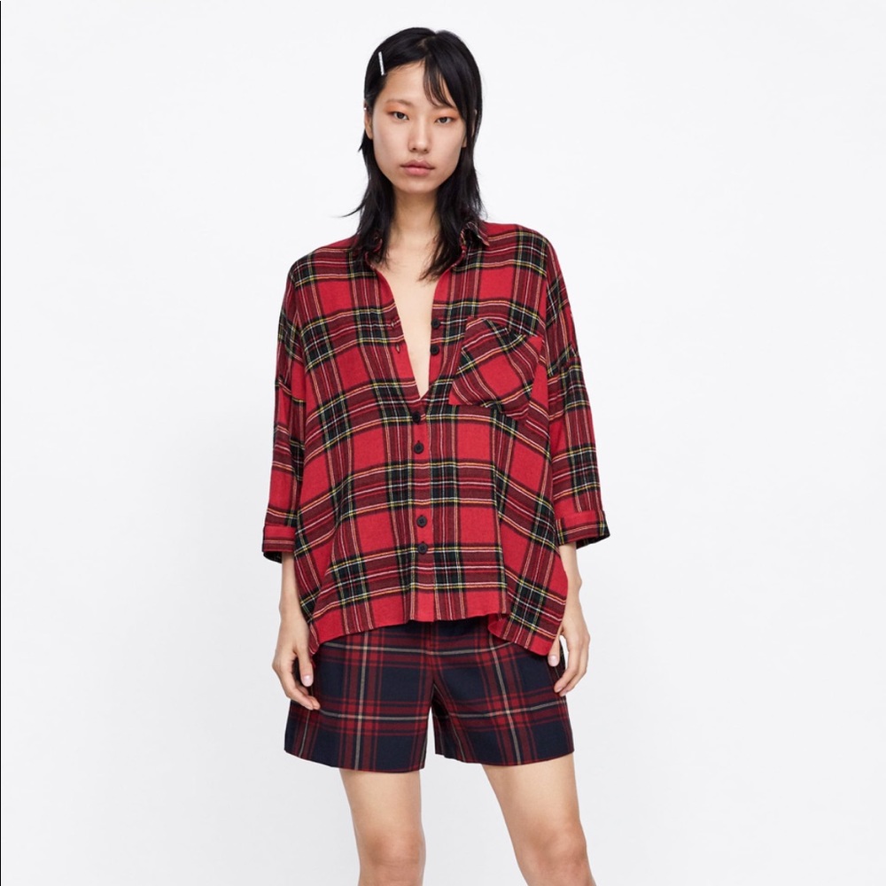 NWT! Zara Oversized Check Shirt - Size XS